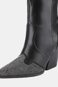 Weeboo Black Chunky Heel Rhinestone Western Cowgirl Boots