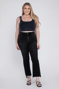 Vervet Black Plus Size High Waisted Chewed Raw Hem Flared Leg Denim Jeans