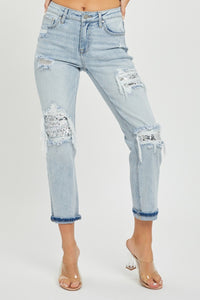 RISEN Mid Rise Sequin Patched Blue Denim Jeans