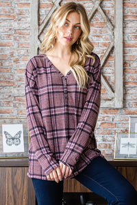 Heimish Mauve Plaid Long Sleeve Top