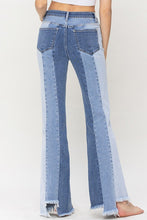 Load image into Gallery viewer, Vervet Diva High Waisted Color Block Chewed Raw Hem Flared Leg Denim Jeans
