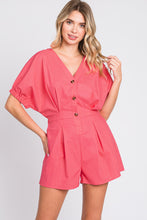 Load image into Gallery viewer, GeeGee Half Button V-Neck Linen Romper
