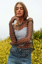 Ladda upp bild till gallerivisning, Bead and Pearl Embellished Long Sleeves Mesh Top
