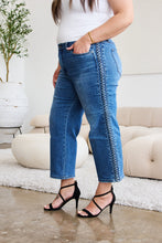 Ladda upp bild till gallerivisning, Judy Blue Braid Side Detailed Blue Denim Wide Leg Jeans
