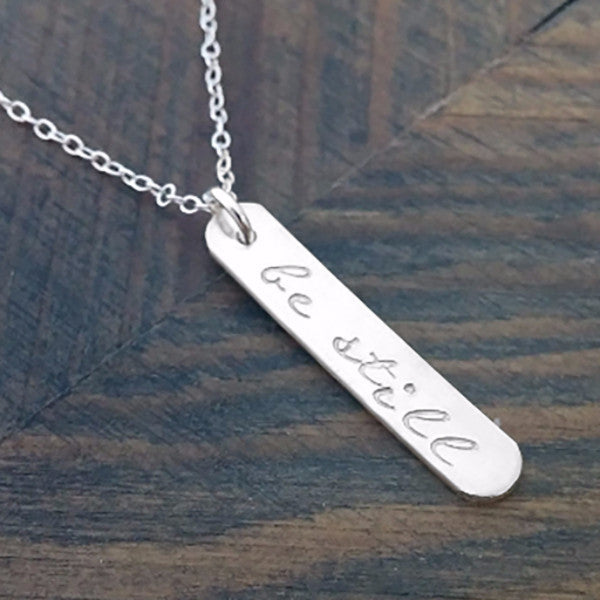 Be Still Personalized Vertical Quote Bar Necklace