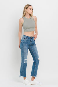 Vervet by Flying Monkey Mid Rise Distressed Cropped Flared Leg Blue Denim Jeans