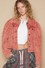 Ladda upp bild till gallerivisning, POL Raw Hem Button Down Cropped Red Denim Jacket
