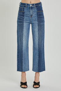 RISEN Mid Rise Two Tone Blue Denim Jeans