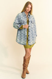 Davi & Dani Diamond Quilted Blue Denim Shacket