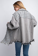 Load image into Gallery viewer, Sweet Generis Fringe Hem Tweed Mixed Denim Jacket
