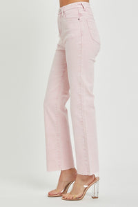 RISEN Tummy Control Straight Leg Washed Pink Denim Jeans