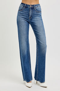 RISEN Tummy Control High Rise Raw Hem Blue Denim Jeans