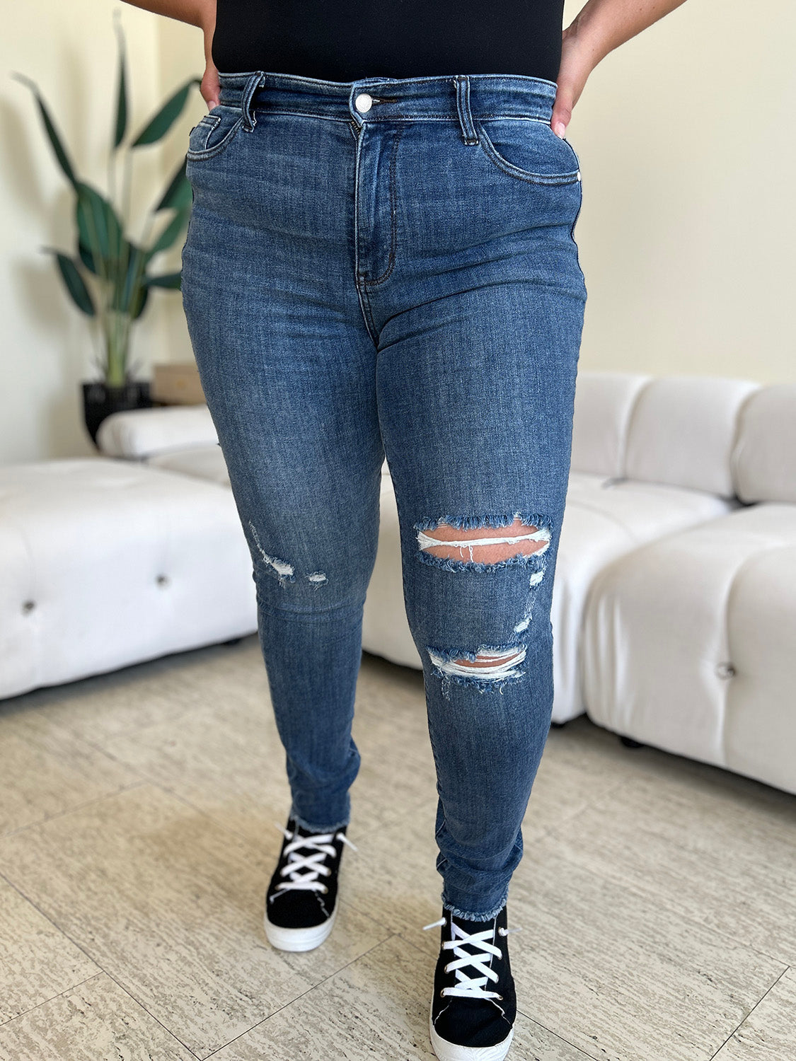 Judy Blue High Waist Distressed Blue Denim Skinny Jeans