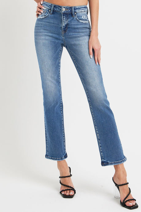 RISEN Mid Rise Ankle Blue Wash Straight Leg Jeans