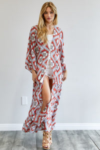 Davi & Dani Boho Chic Long Puffy Sleeve Longline Kimono