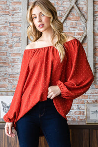 Heimish Red Swiss Dot Off Shoulder Top