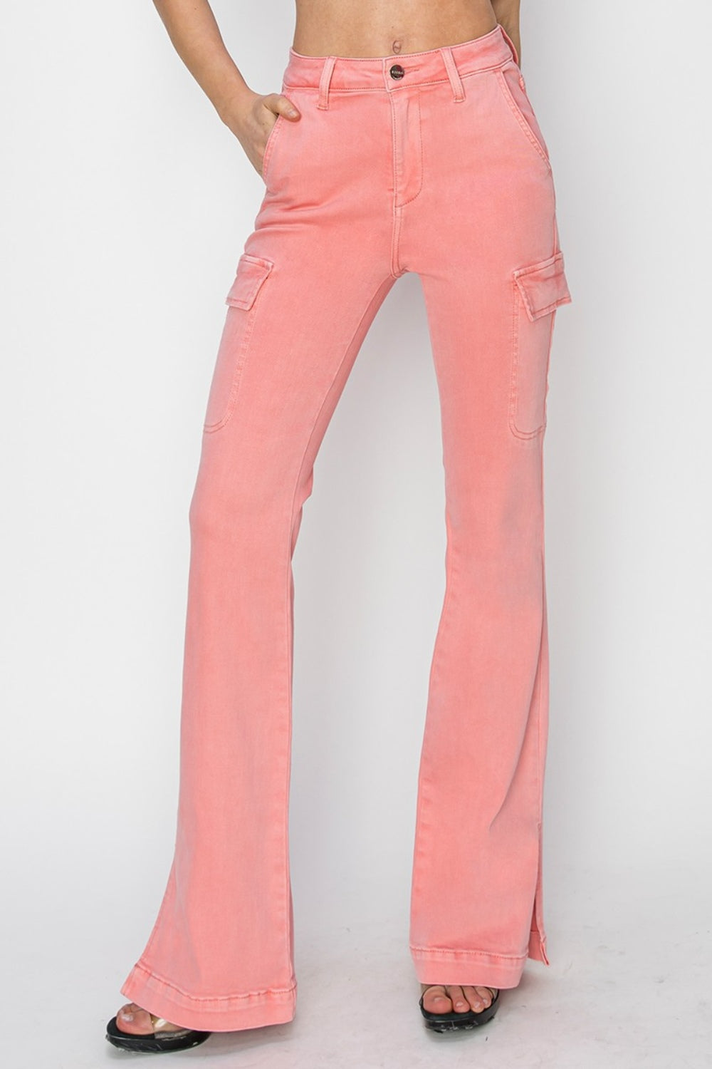 RISEN Pink Side Slit Cargo Bootcut Jeans