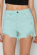 Загрузить изображение в средство просмотра галереи, RISEN Mid Waist Raw Frayed Hem Mint Green Denim Jean Shorts
