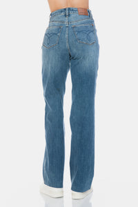 Judy Blue Tummy Control Cut Raw Hem Blue Denim Straight Leg Jeans