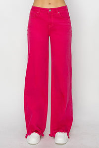 RISEN High Rise Wide Leg Fuscia Denim Jeans