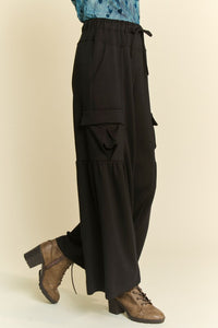 Davi & Dani Black Wide Leg Cargo Pants