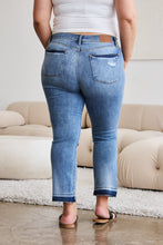 Ladda upp bild till gallerivisning, Judy Blue Distressed Released Hem Cropped Blue Denim Bootcut Jeans
