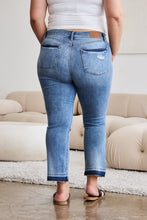 Load image into Gallery viewer, Judy Blue Distressed Released Hem Cropped Blue Denim Bootcut Jeans
