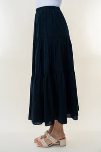 White Birch Black Tiered Maxi Skirt