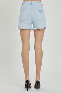 RISEN High Rise Distressed Ice Blue Denim Jean Shorts