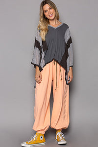 POL Charcoal Color Block Oversized Relaxed Top