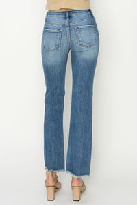 RISEN Mid-Rise Raw Frayed Hem Blue Denim Bootcut Jeans