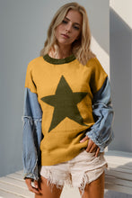 Cargar imagen en el visor de la galería, Double Take Star Knit Denim Contrast Top
