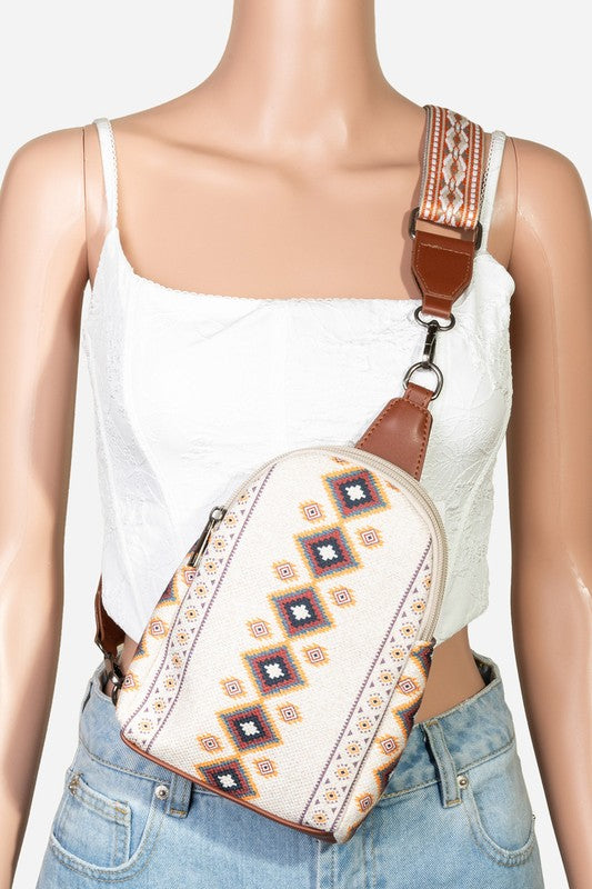 Fame Aztec Boho Wide Strap Crossbody Bag