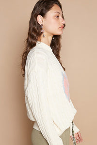 POL Peace Patch Dropped Shoulder Cable-Knit Sweater