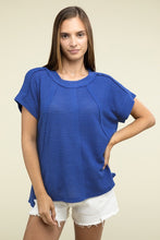 Load image into Gallery viewer, Zenana Brushed Waffle Exposed Seam Short Sleeve Top
