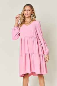 Double Take Solid Color Tiered Luxe Knit Dress 