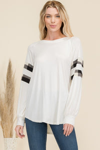 Celeste Solid Plaid Accented Long Sleeve Top