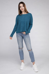 Zenana Seam Detailed Long Dolman Sleeve Cropped Ribbed Knit Top