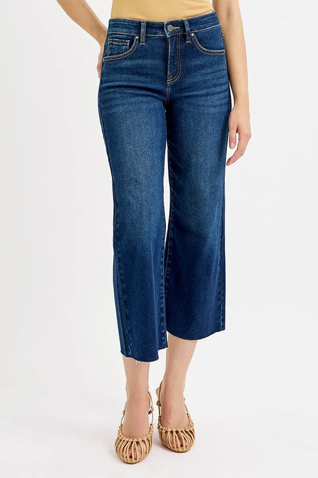 RISEN Tummy Control High Rise Crop Wide Jeans