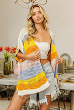 Load image into Gallery viewer, BiBi Openwork Striped Open Front Knit Cardigan
