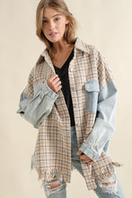 Load image into Gallery viewer, Sweet Generis Fringe Hem Tweed Mixed Denim Jacket
