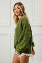 Ladda upp bild till gallerivisning, BiBi Green Diamond Textured Cable Knit Sweater
