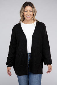 Zenana Plus Size Open Front Waffle Knit Cardigan