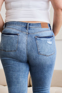 Judy Blue Distressed Released Hem Cropped Blue Denim Bootcut Jeans