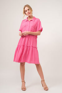 And The Why Colorblock Washed Raw Edge Tiered Dress