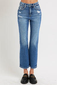 RISEN Tummy Control High Rise Cropped Blue Denim Bootcut Jeans