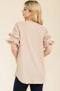 Celeste Double Ruffle Sleeve Textured Top