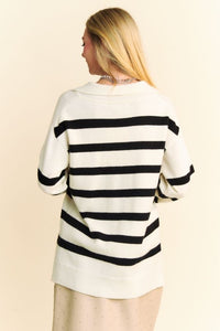 Davi & Dani Striped Notched Johnny Collar Sweater