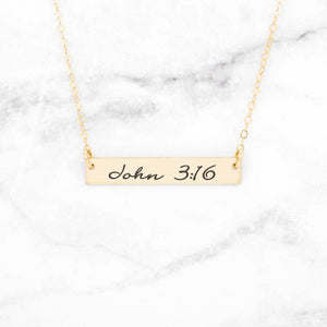 John 3:16 Necklace Personalized Quote Bar Necklace