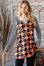 Ladda upp bild till gallerivisning, Heimish Orange Black Checkered Contrast Striped Long Sleeve Top
